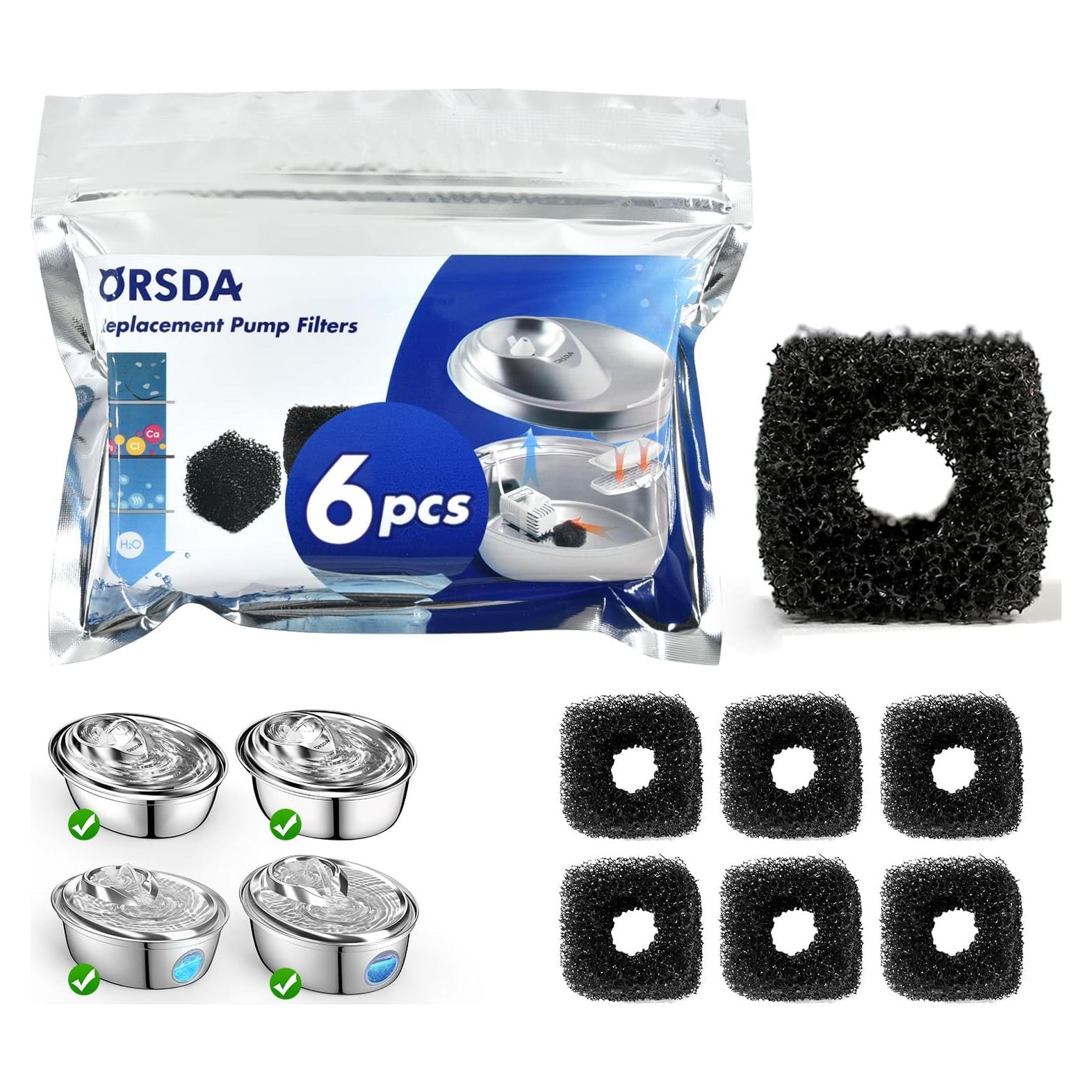Filtros de Bomba de Repuesto ORSDA para Fuente de Agua Mascotas - 6 Piezas