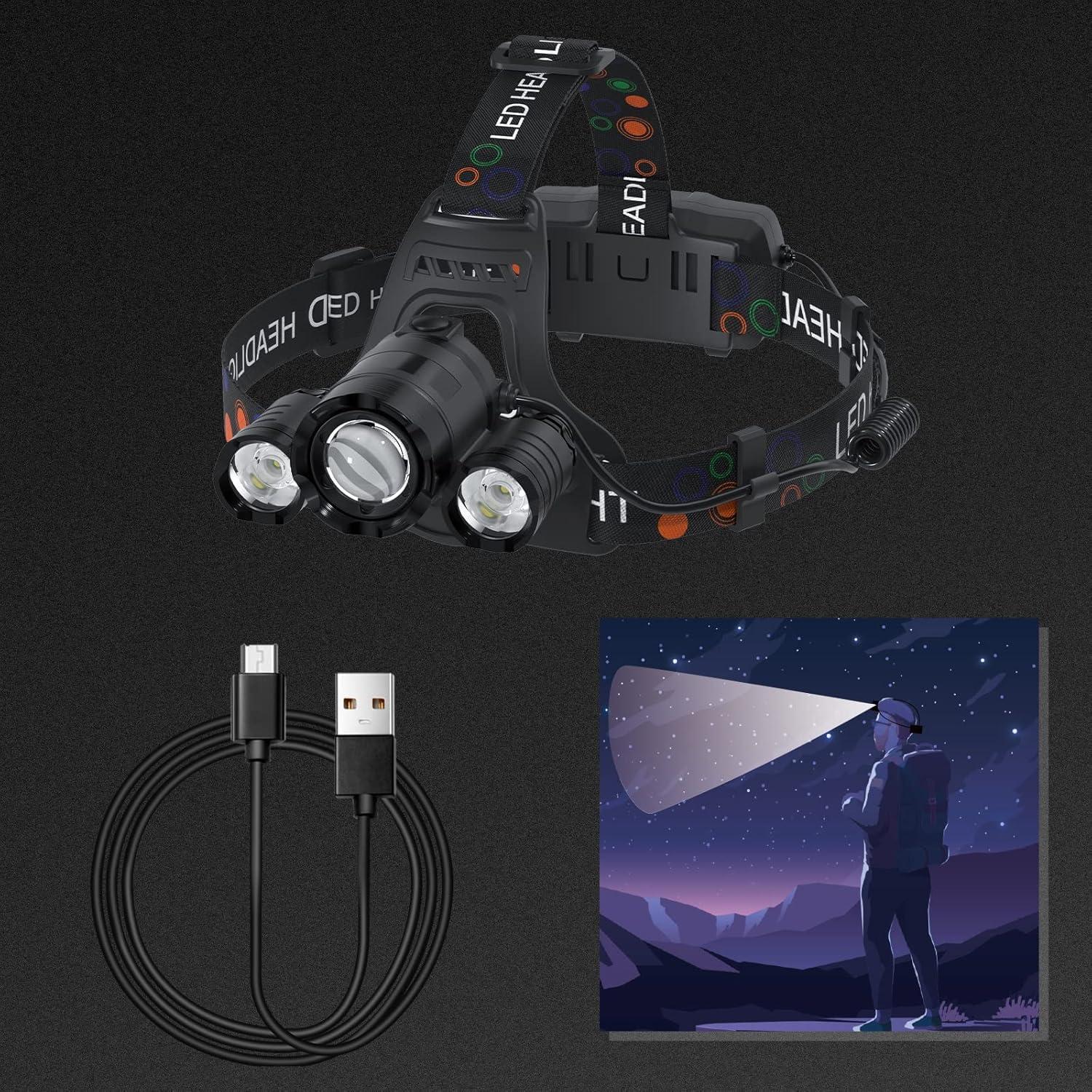 Linterna Frontal Beteray 6000 Lúmenes 4 Modos Impermeable