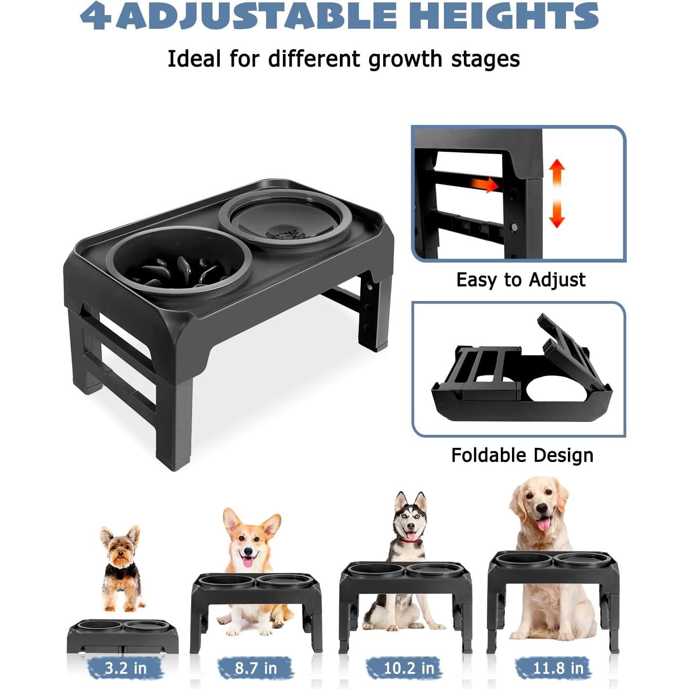 Cuencos Elevados para Perros SCHITEC Ajustables 4 Alturas