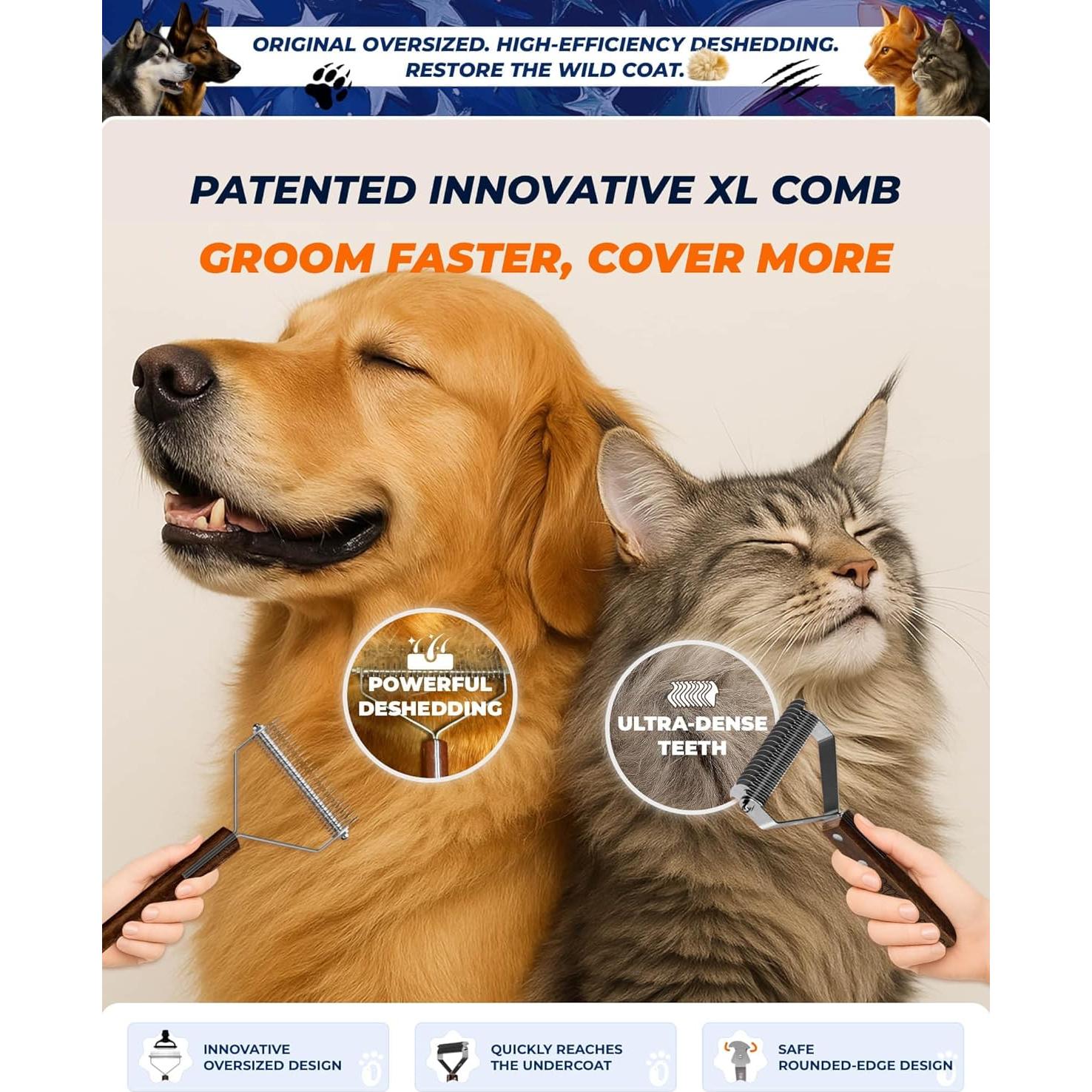 Cepillo Doble Cara KIZO ESLO para Perros y Gatos - 18.8x8.5cm