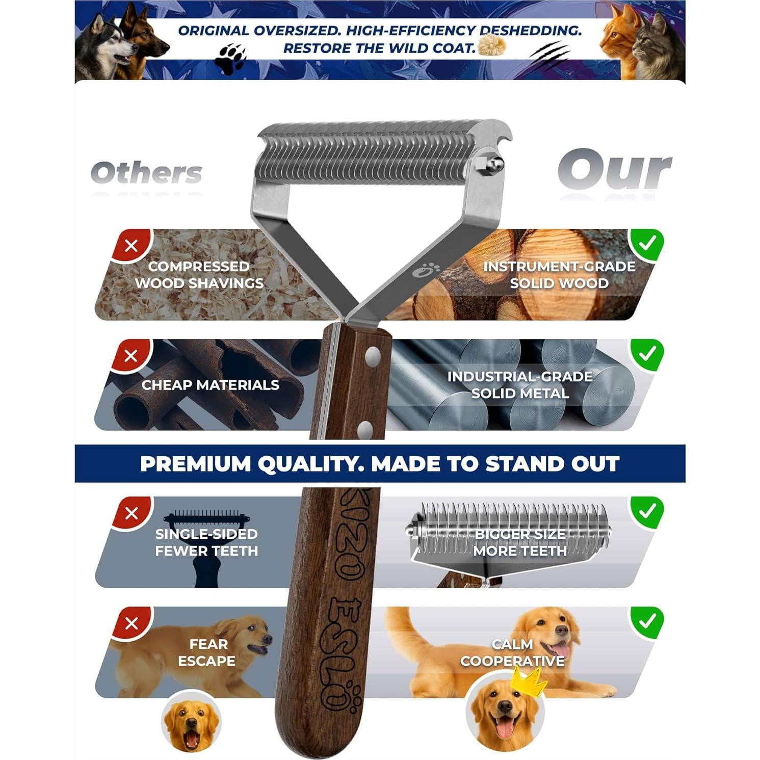 Cepillo Doble Cara KIZO ESLO para Perros y Gatos - 18.8x8.5cm