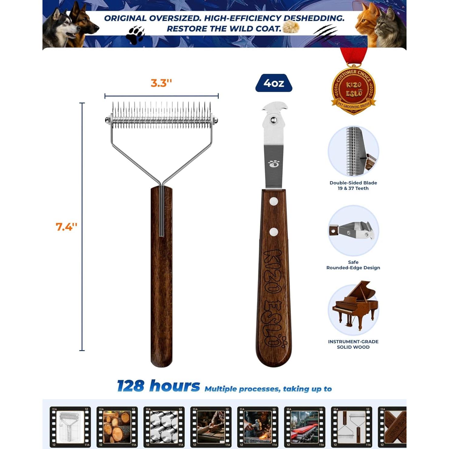 Cepillo Doble Cara KIZO ESLO para Perros y Gatos - 18.8x8.5cm