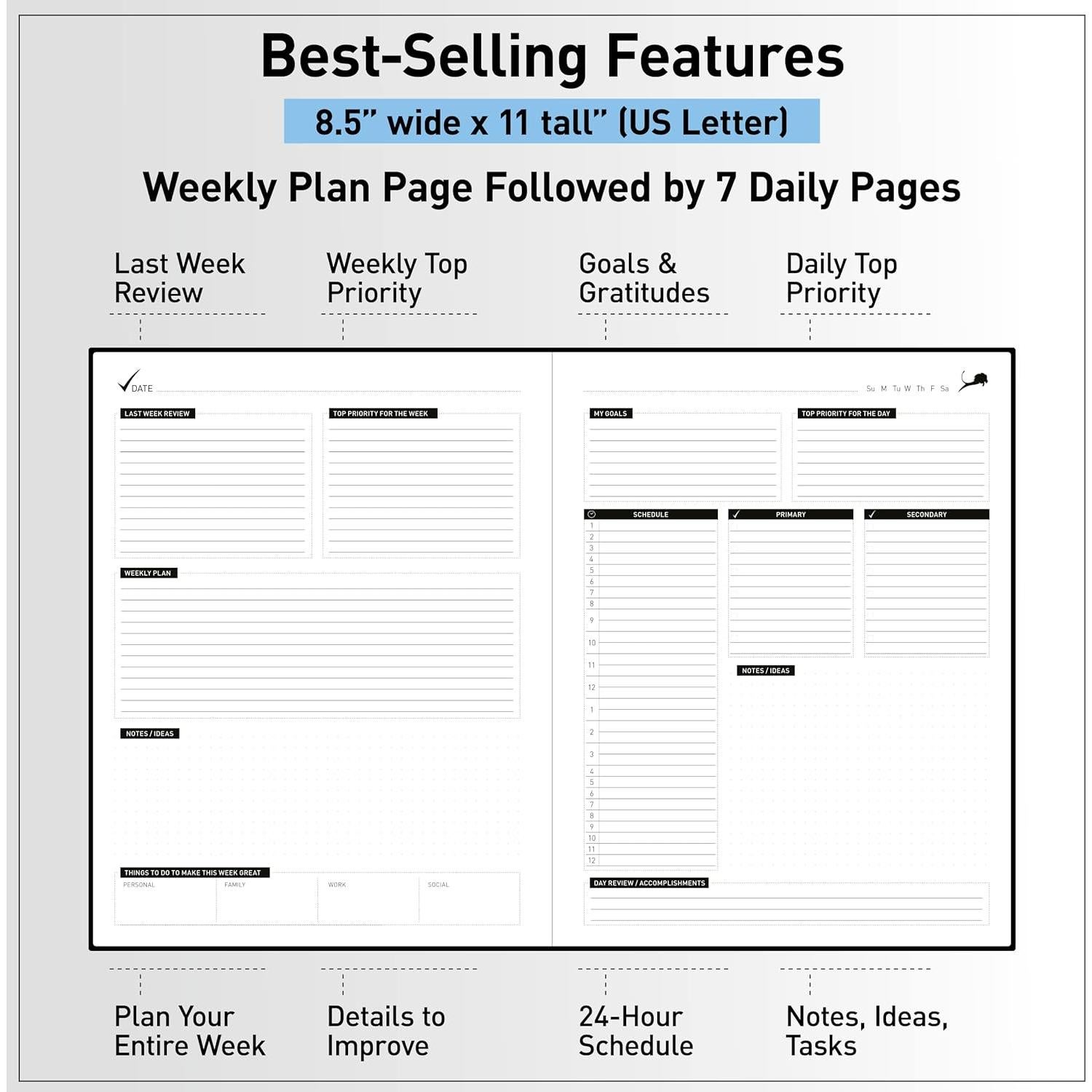 Planificador Diario Power Place - Cuero Sintético, 182 Páginas