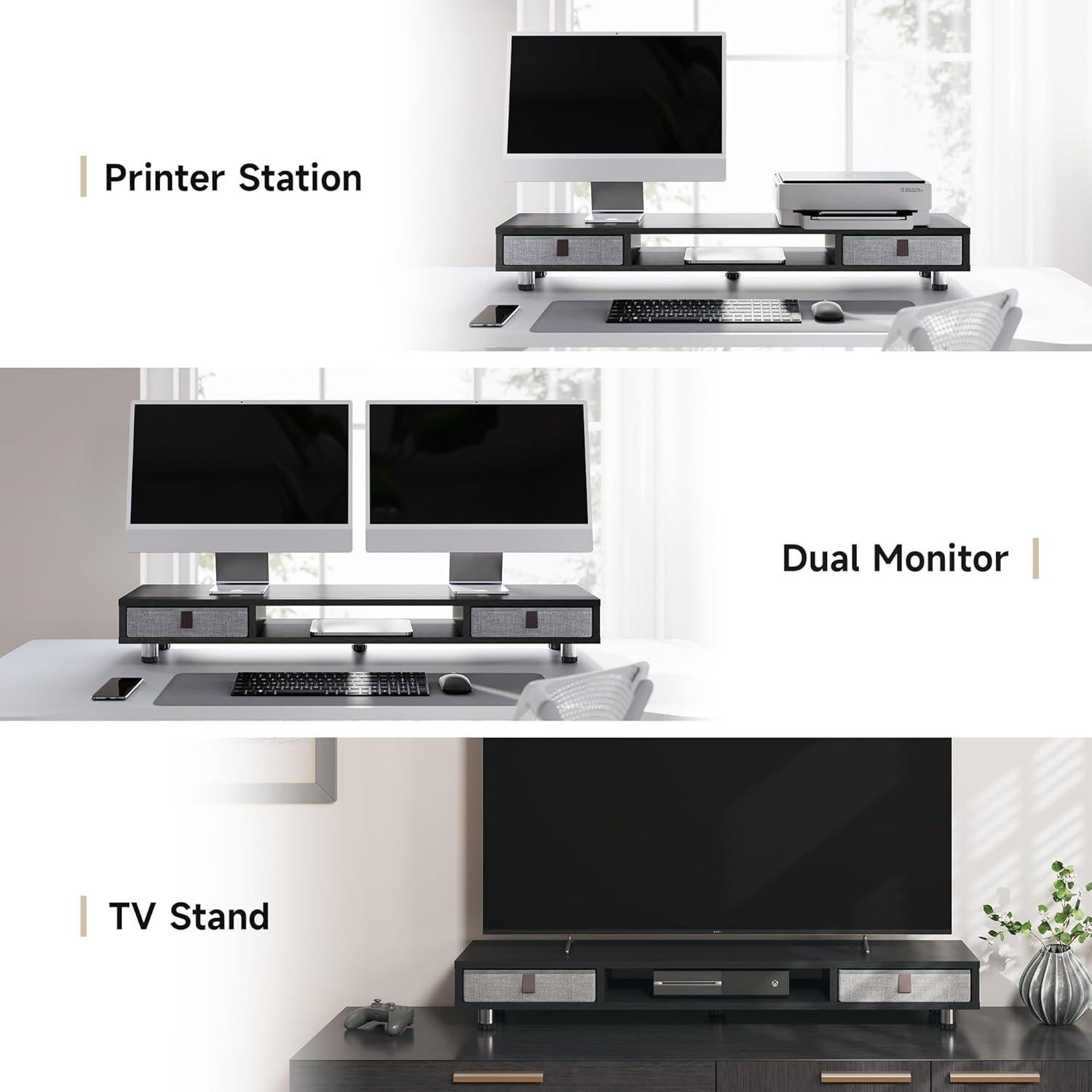 Soporte Doble para Monitor Fenge con Cajones y Altura Ajustable
