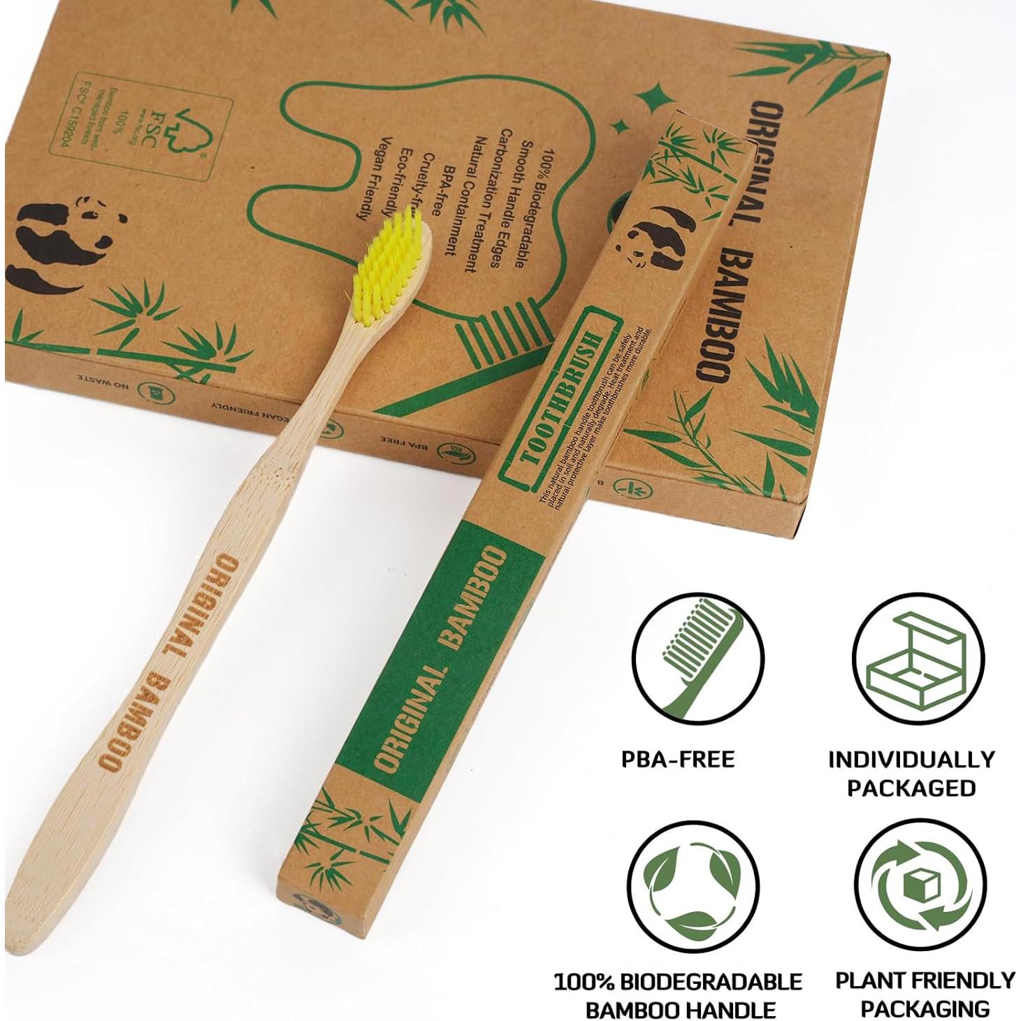 Cepillos de Dientes Ecológicos de Bambú Qianshan - Pack de 6