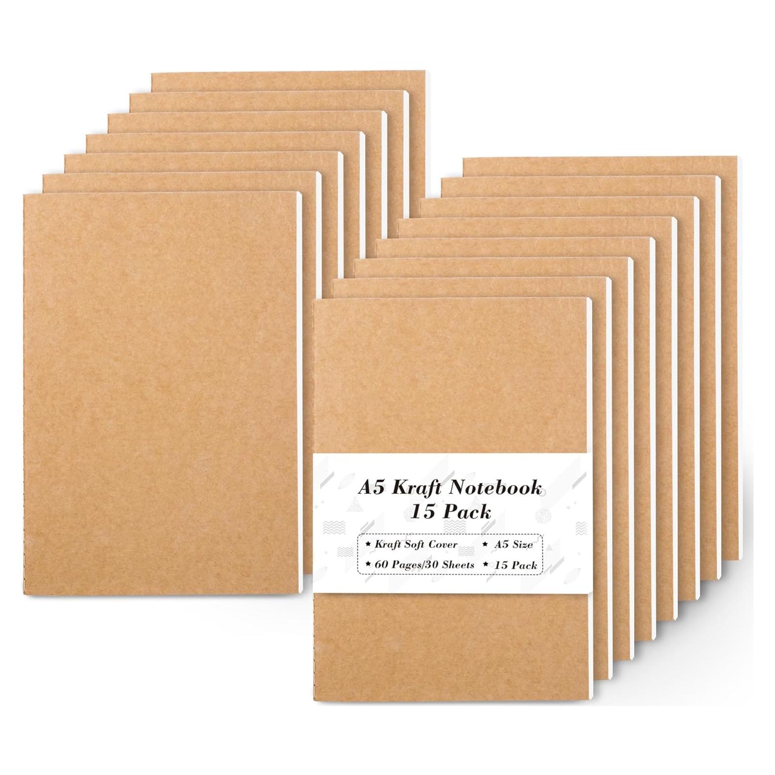 Feela 15 Cuadernos A5 Kraft Rayados Tapa Blanda 60 Páginas