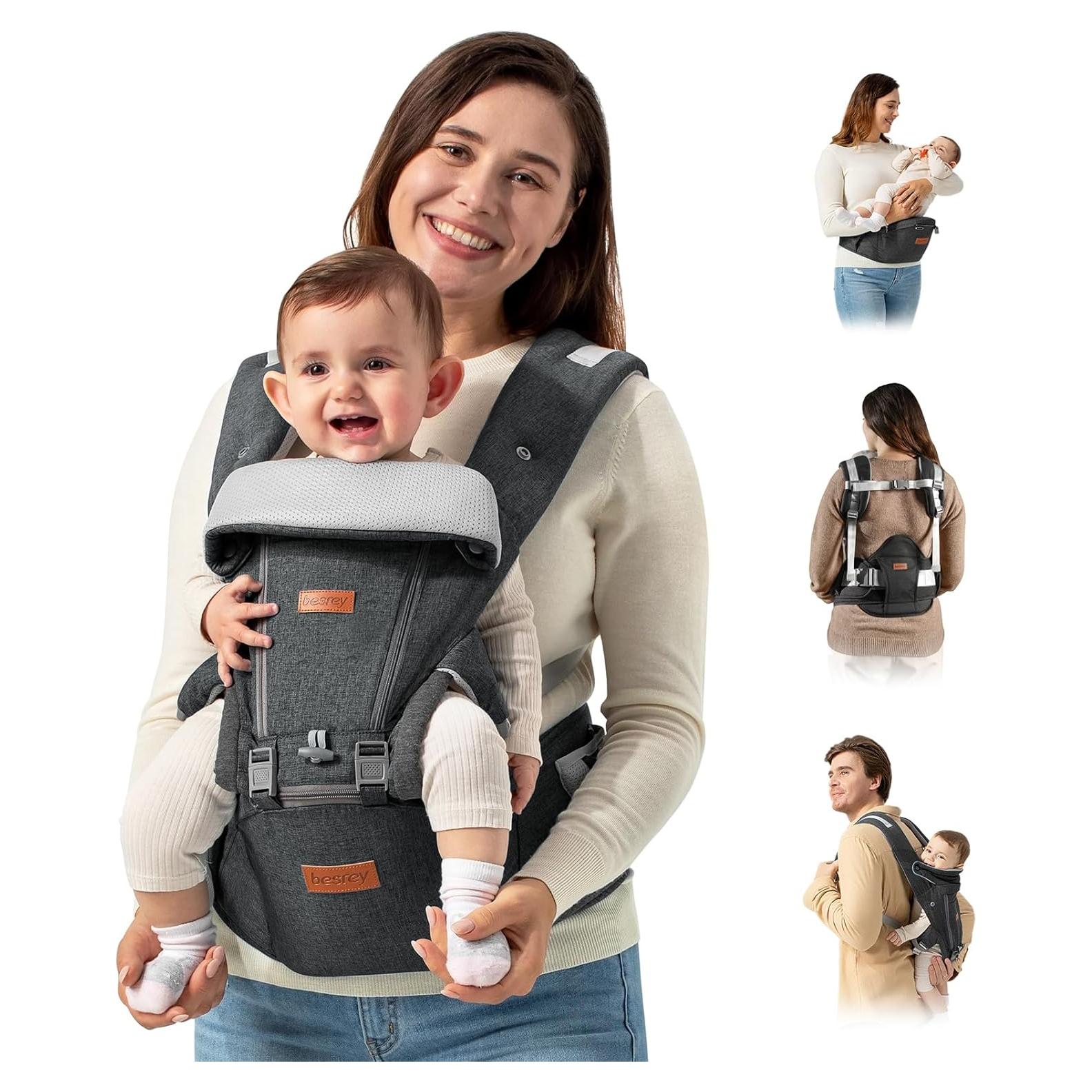 Portabebés Ergonomico Besrey Asiento de Cadera Negro 3.2-20.4kg