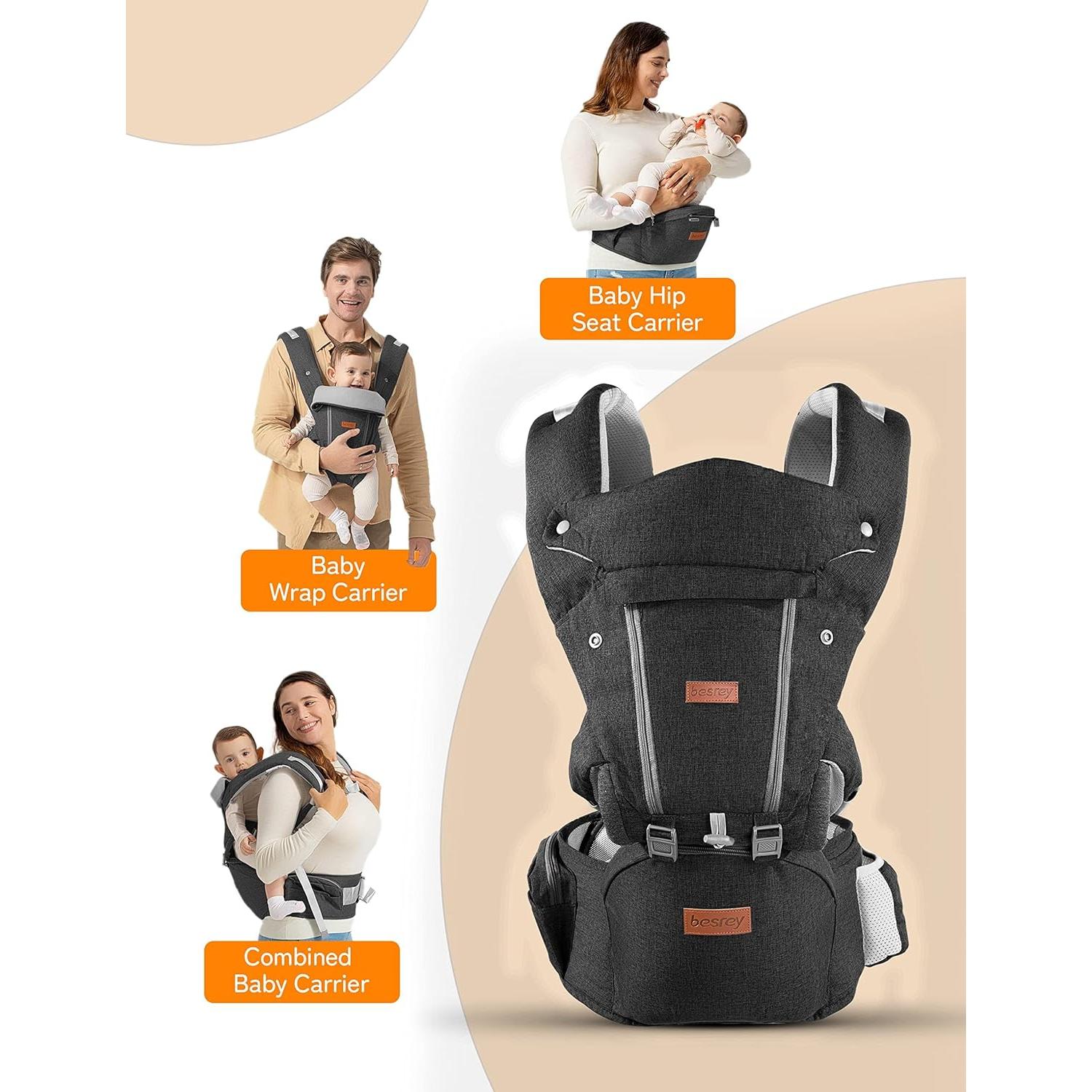 Portabebés Ergonomico Besrey Asiento de Cadera Negro 3.2-20.4kg