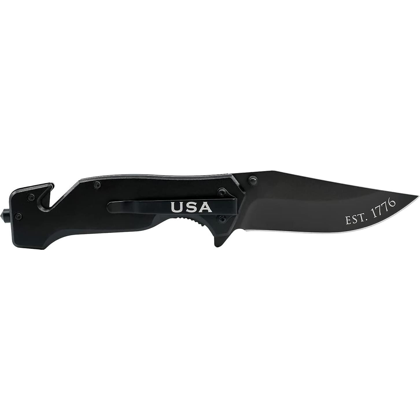 Cuchillo Táctico Plegable Negro Tienda de Regalos Militares - Hoja 8.89 cm Acero Inoxidable con Bandera Americana