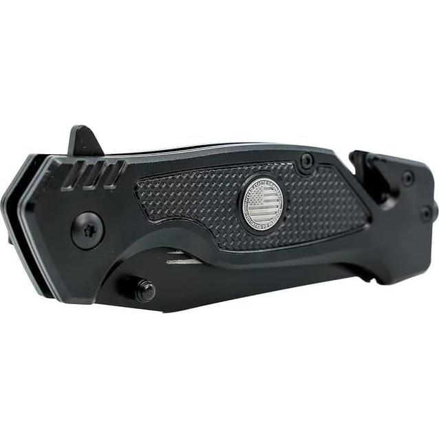 Cuchillo Táctico Plegable Negro Tienda de Regalos Militares - Hoja 8.89 cm Acero Inoxidable con Bandera Americana