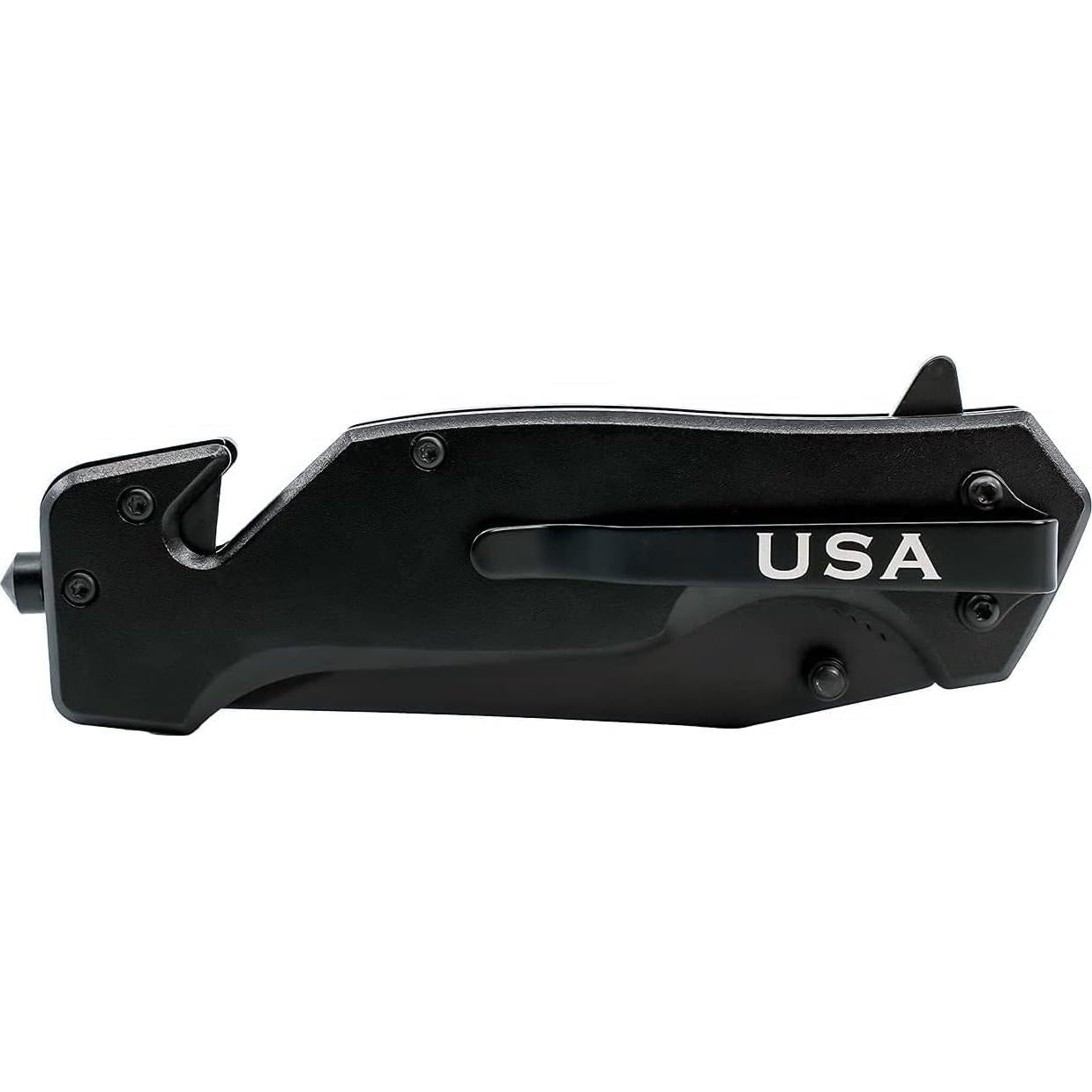 Cuchillo Táctico Plegable Negro Tienda de Regalos Militares - Hoja 8.89 cm Acero Inoxidable con Bandera Americana