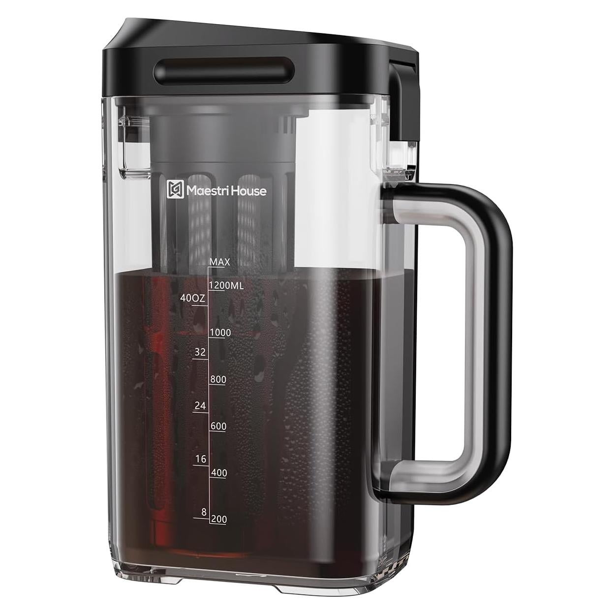 Cafetera Cold Brew Maestri House 40oz Negra con Filtro 350 mallas