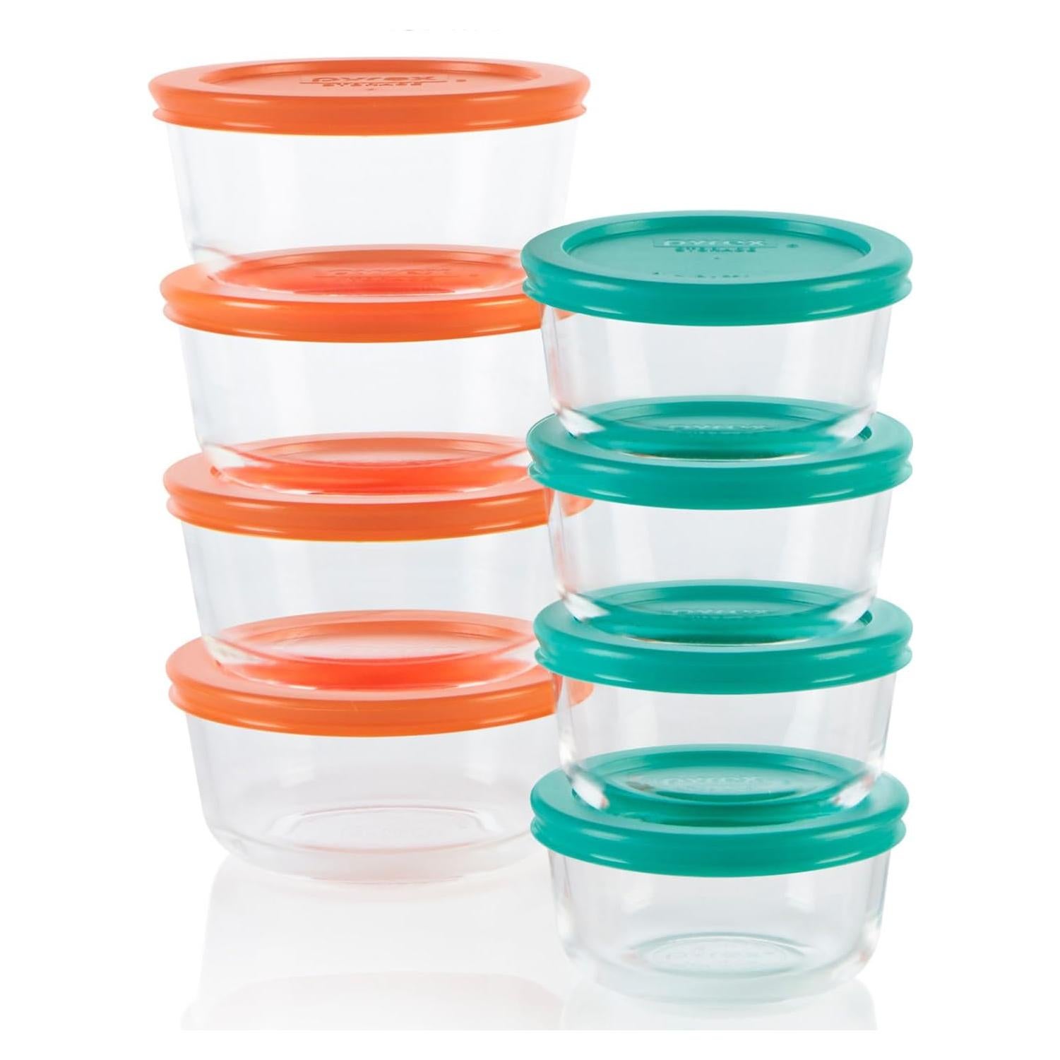 Conjunto de 8 Contenedores de Vidrio Pyrex 1 y 2 Tazas