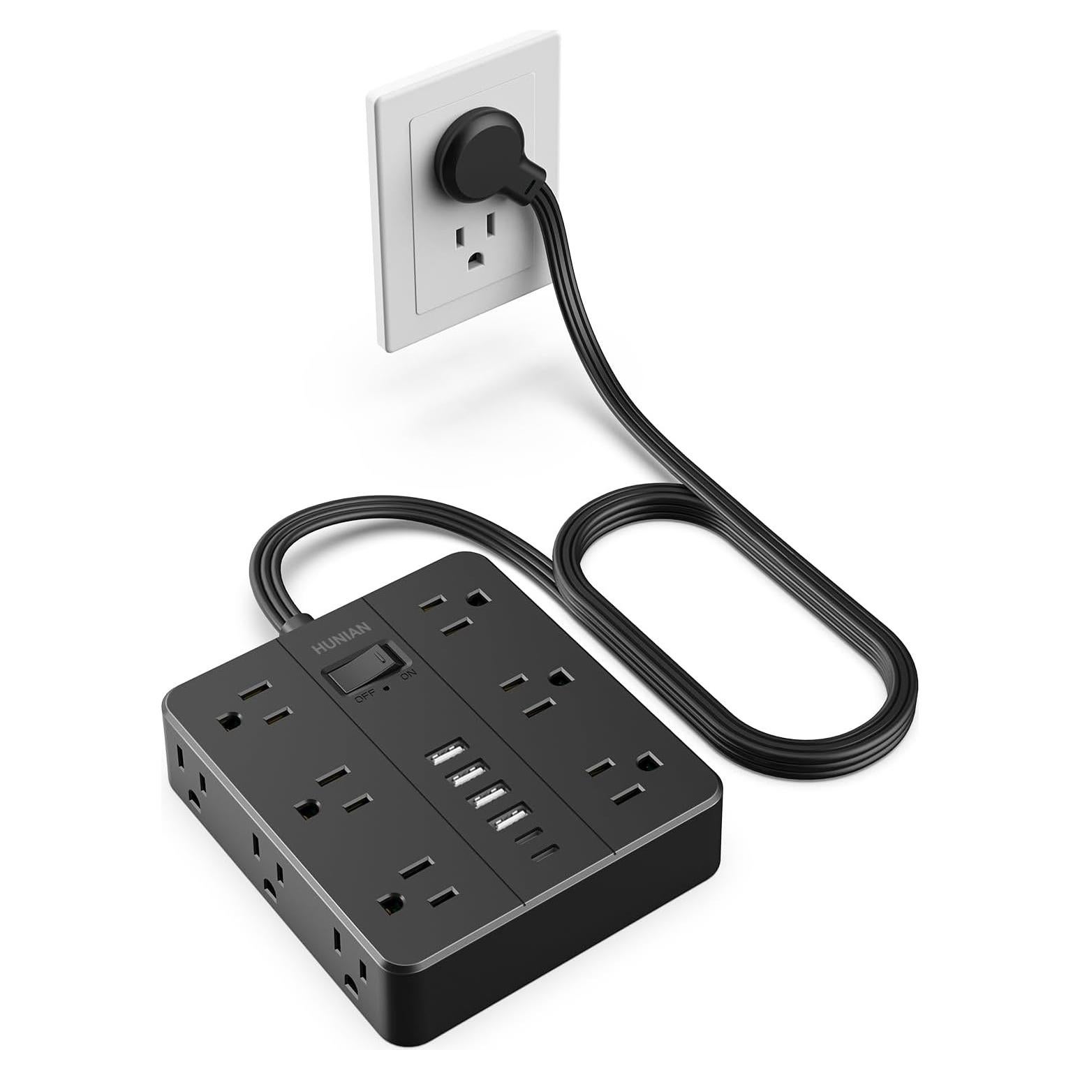 Regleta de Enchufes HUNIAN 1.5m con 12 Tomas y 6 USB