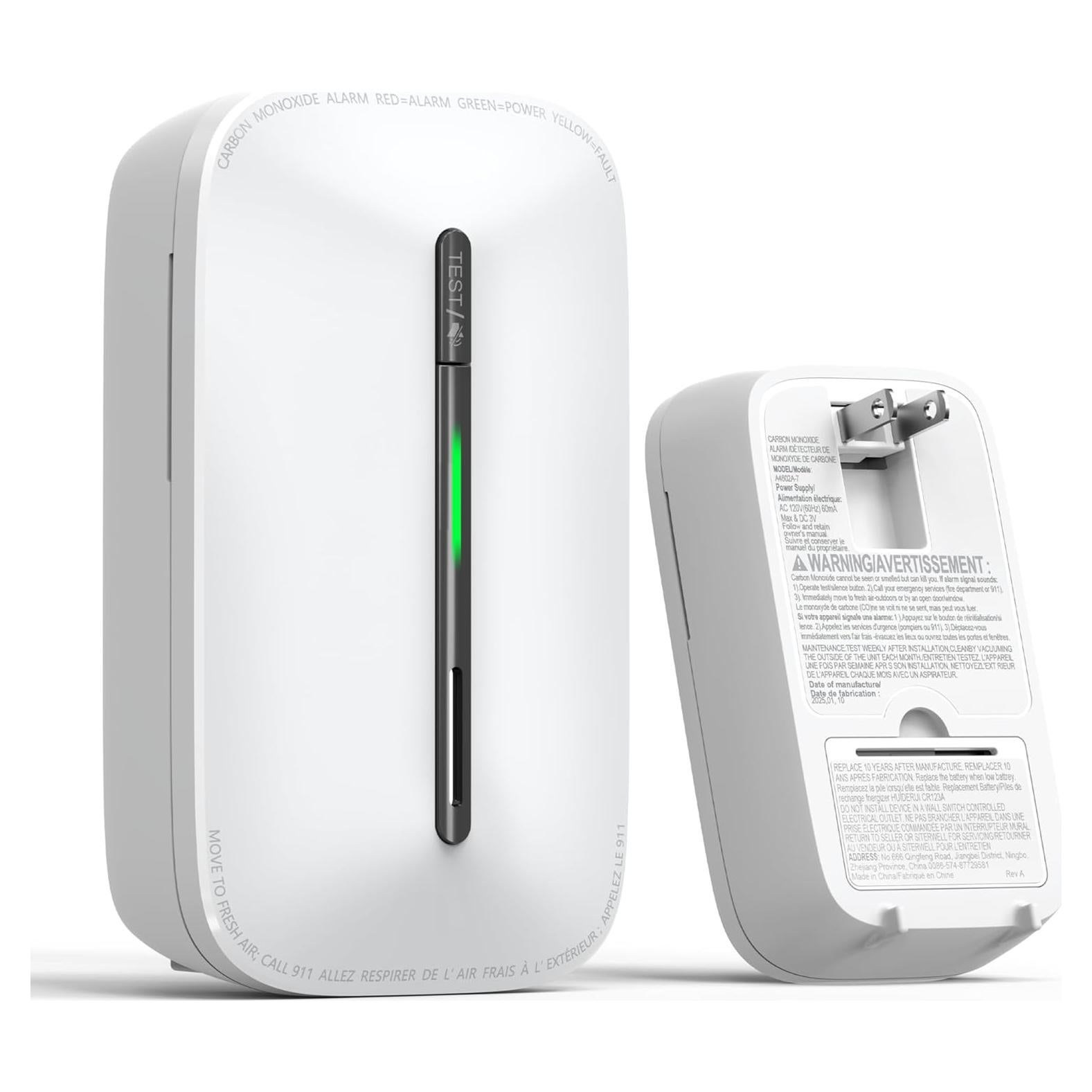 Detector de Monóxido de Carbono Ecoey FJ146A Enchufable con Batería