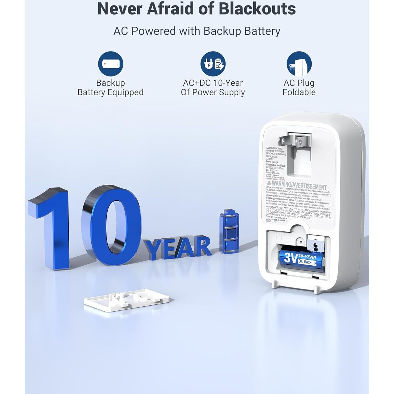 Detector de Monóxido de Carbono Ecoey FJ146A Enchufable con Batería