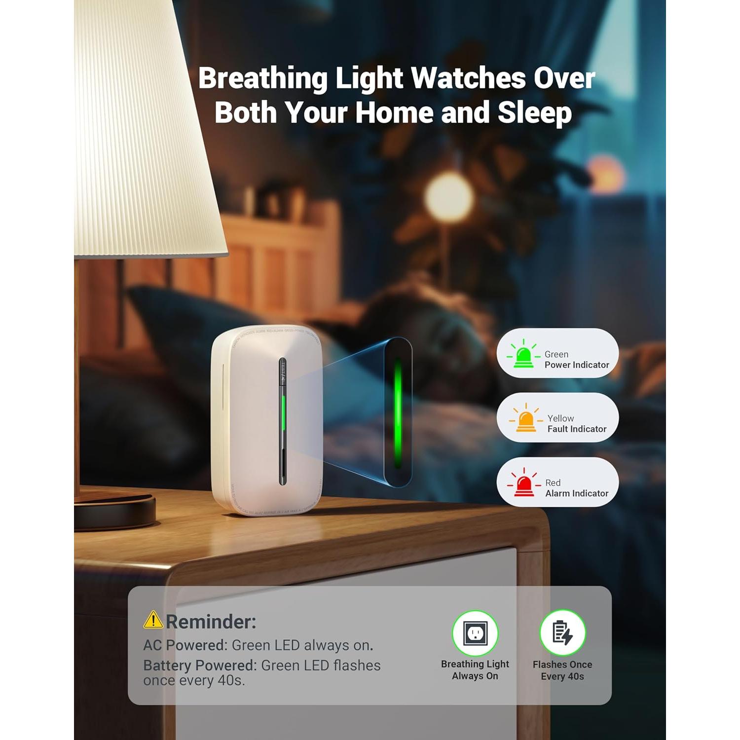 Detector de Monóxido de Carbono Ecoey FJ146A Enchufable con Batería