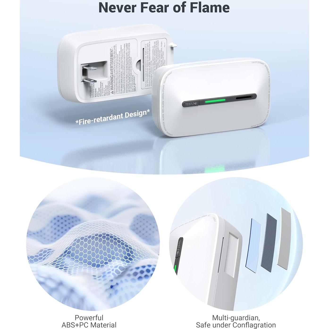 Detector de Monóxido de Carbono Ecoey FJ146A Enchufable con Batería