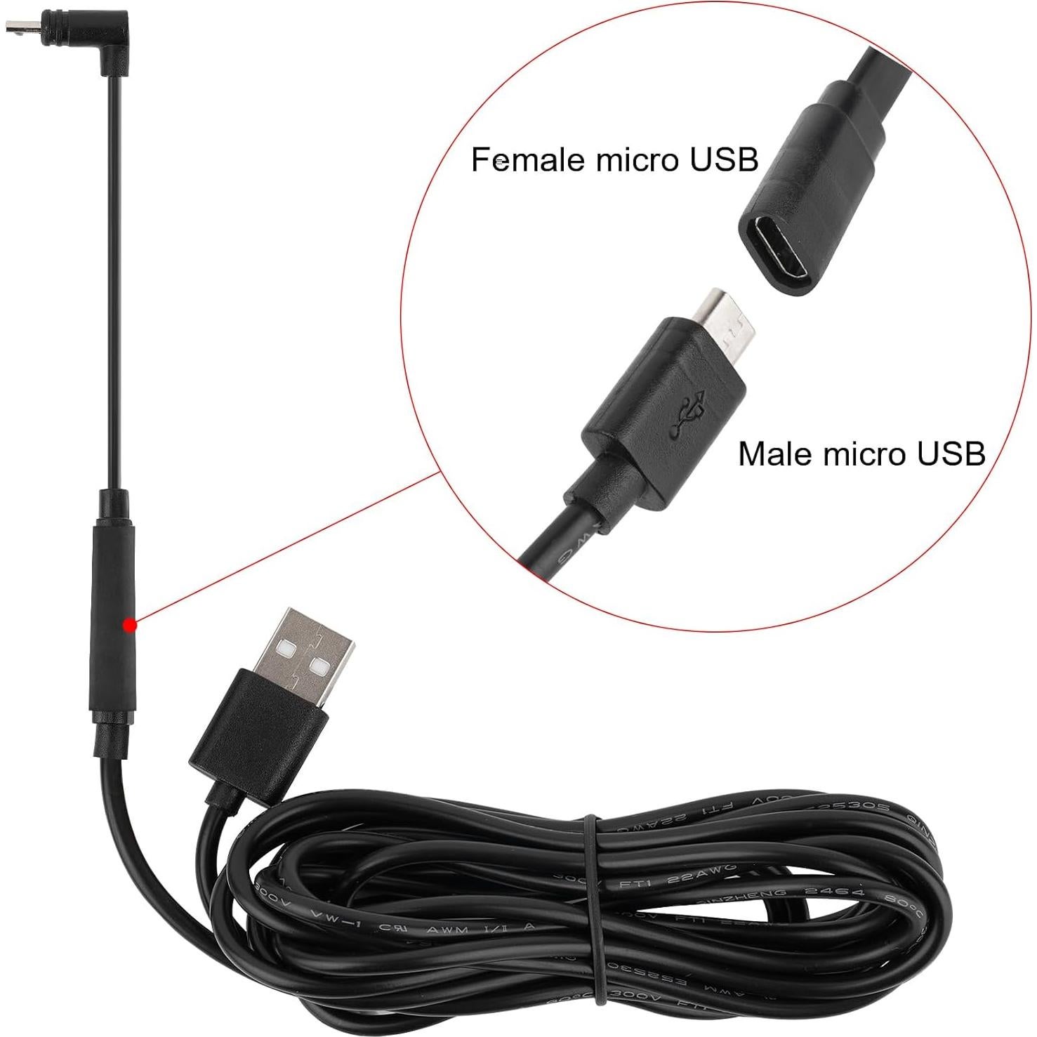 Cable Extensión Micro USB en L Uogw 2 Pack para Wyze Cam