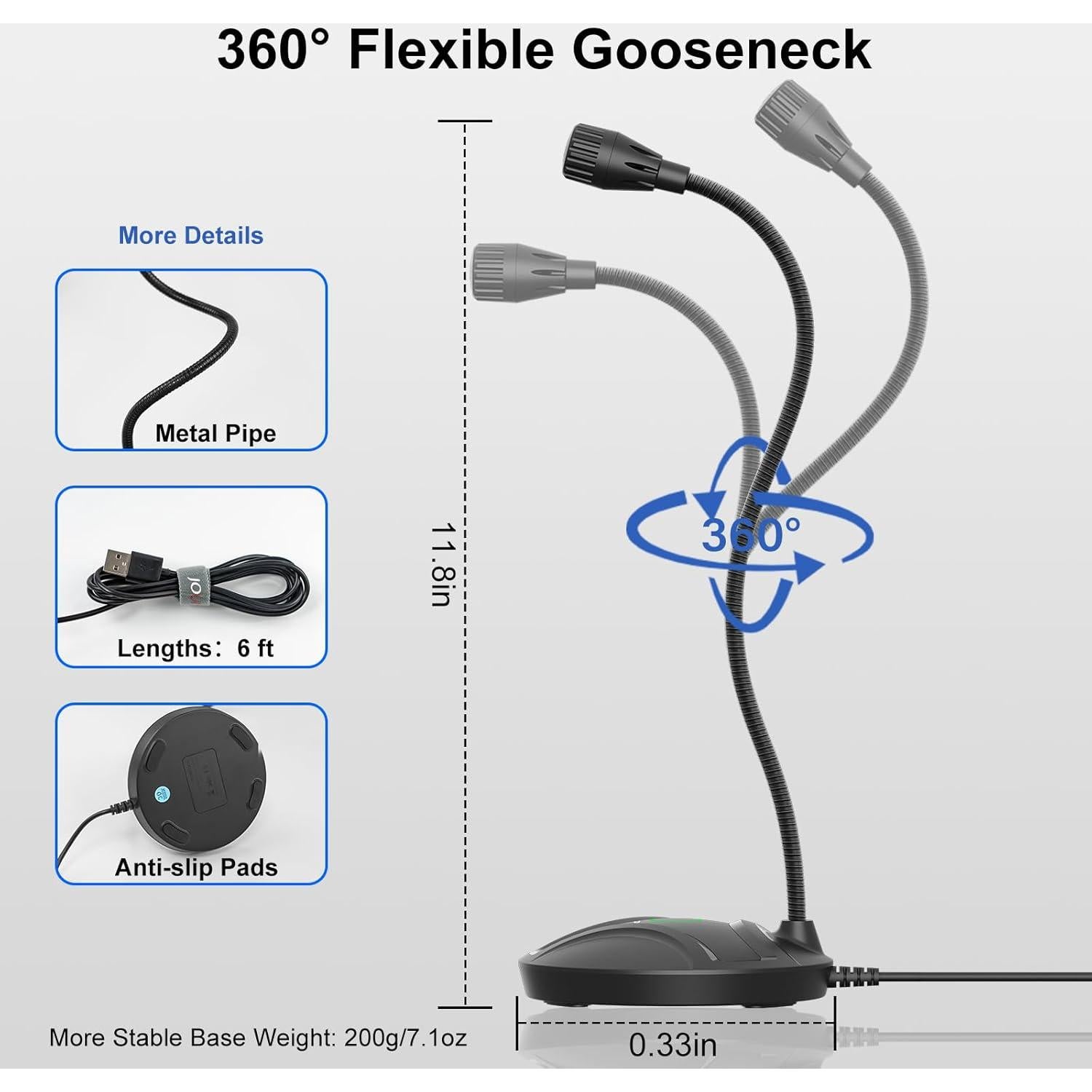 Micrófono USB de escritorio CMOCIIY con cuello de ganso 1.8m