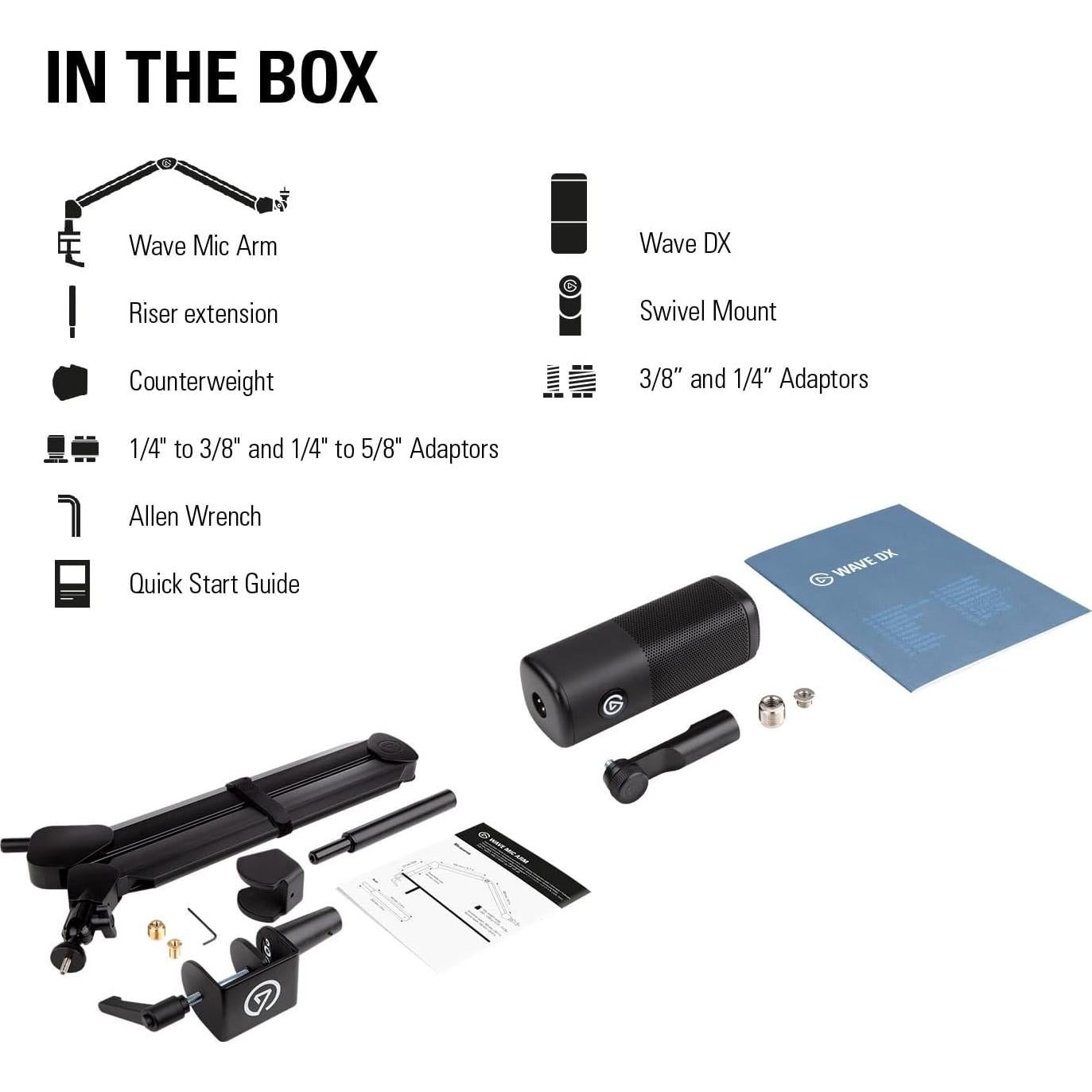 Micrófono XLR Elgato Wave DX, Optimizado para Voz, 0.99 kg