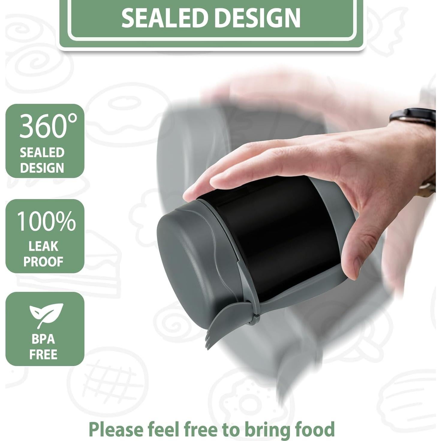 Termo de Sopa Aislado Howeemo 10oz Acero Inoxidable Negro