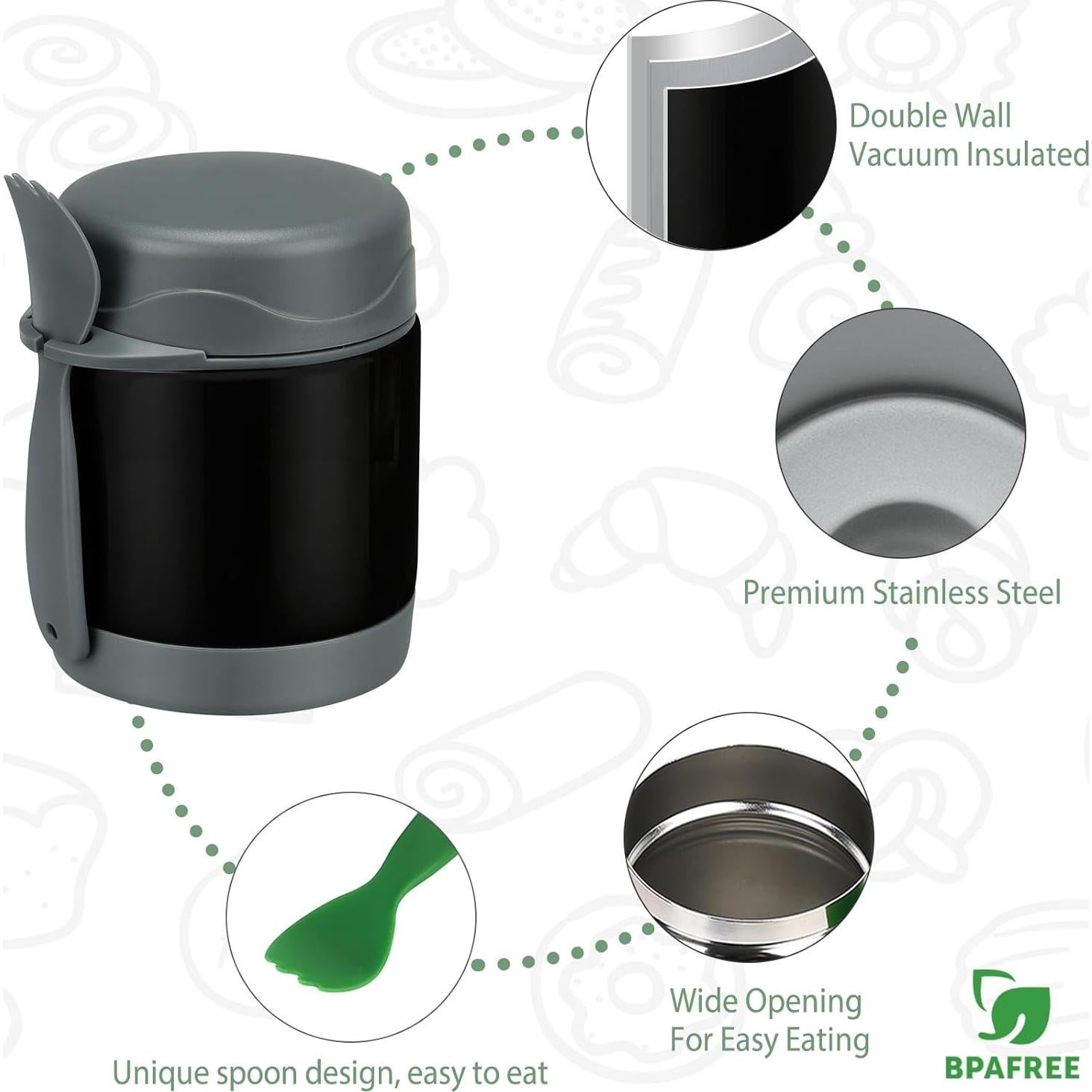 Termo de Sopa Aislado Howeemo 10oz Acero Inoxidable Negro