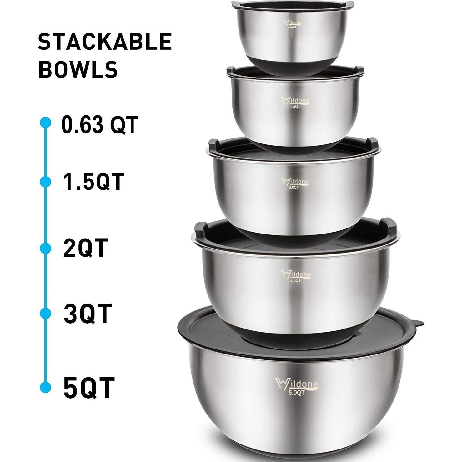 Conjunto de Cuencos Mezcladores Wildone 5PCS Acero Inoxidable