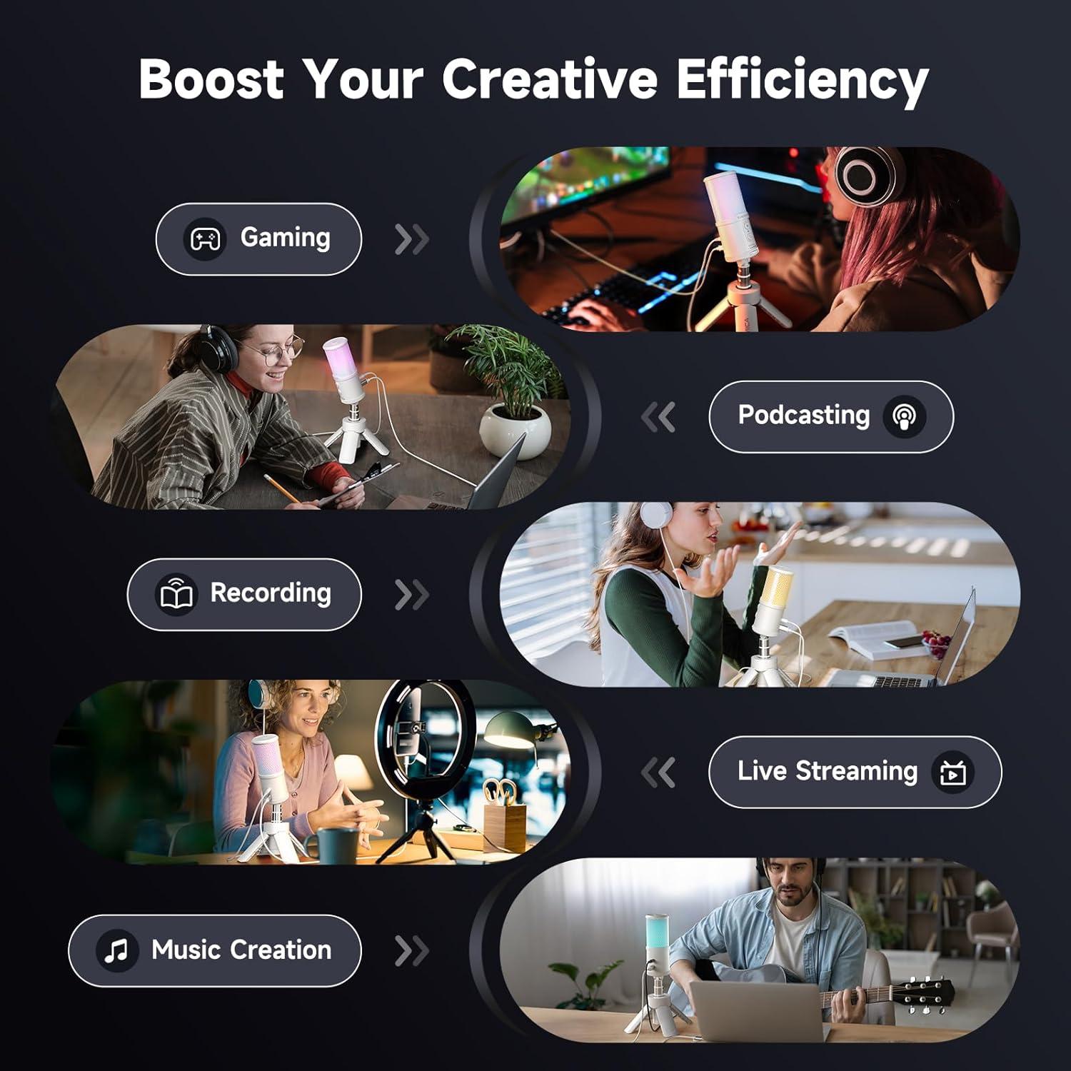 Micrófono USB Comica Uni S Gaming RGB para PC y Streaming