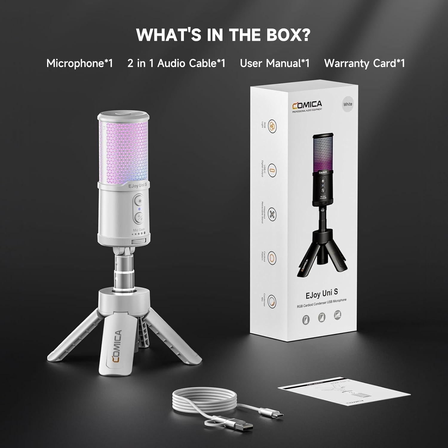 Micrófono USB Comica Uni S Gaming RGB para PC y Streaming