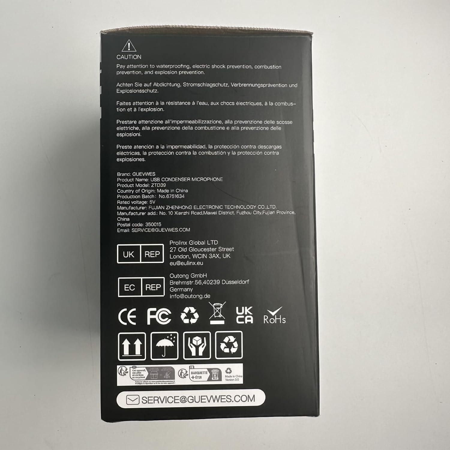 Micrófono USB GUEVWES ZTD39 Negro con RGB y Silencio Rápido