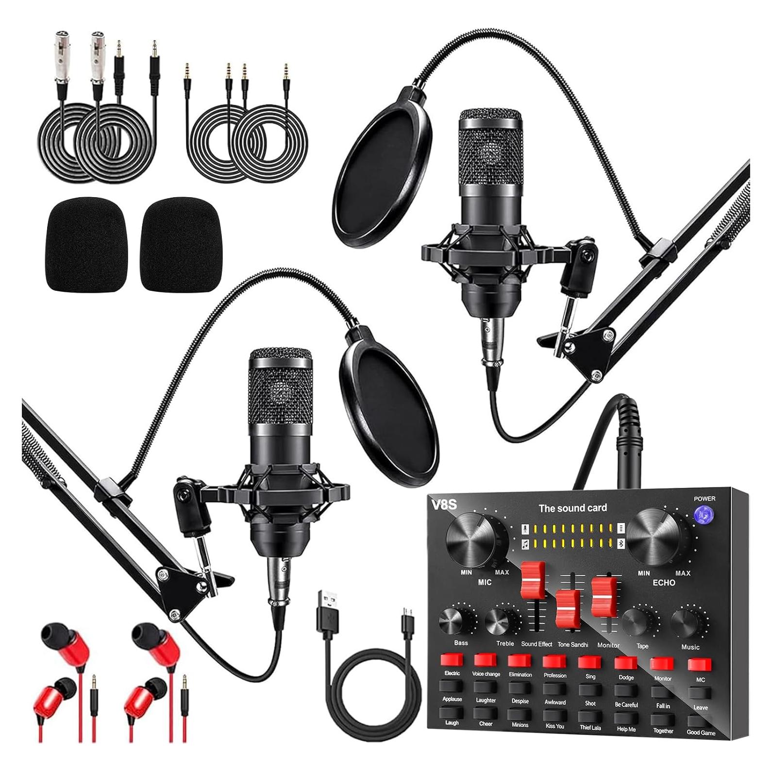 Paquete de Podcast V8K con 2 Micrófonos BM800 y Soportes