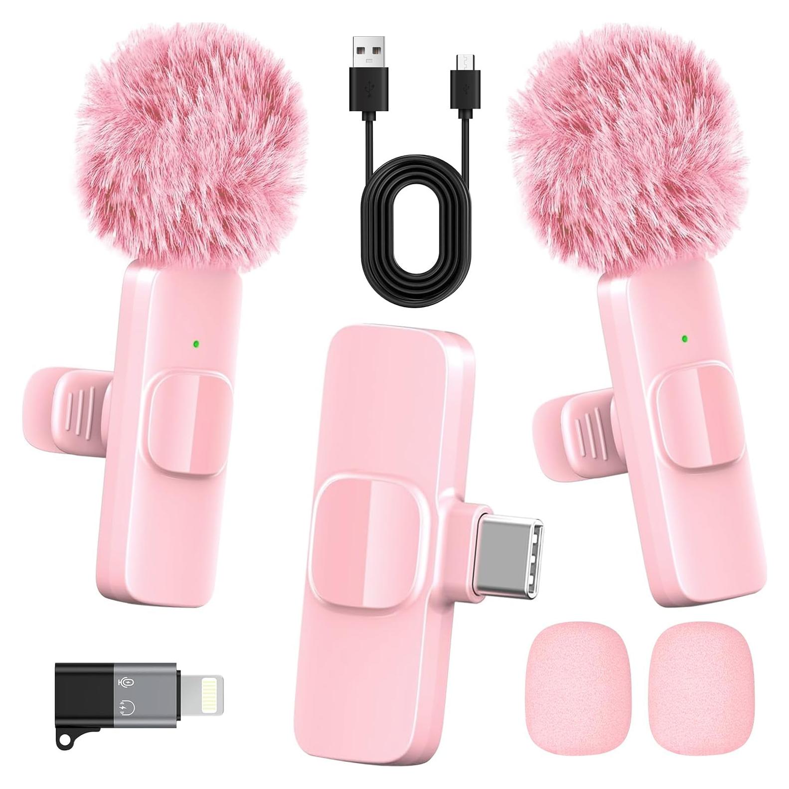 Micrófono Lavalier Inalámbrico Rosa HONGJIEYUAN K9 20m