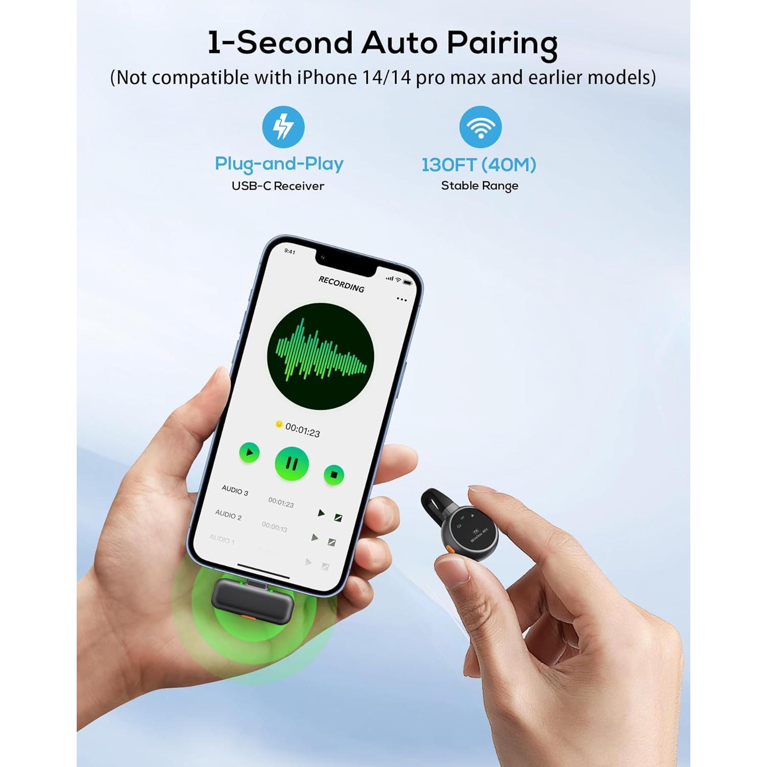 Micrófono Lavalier Inalámbrico Wootetil USB-C con Cancelación de Ruido