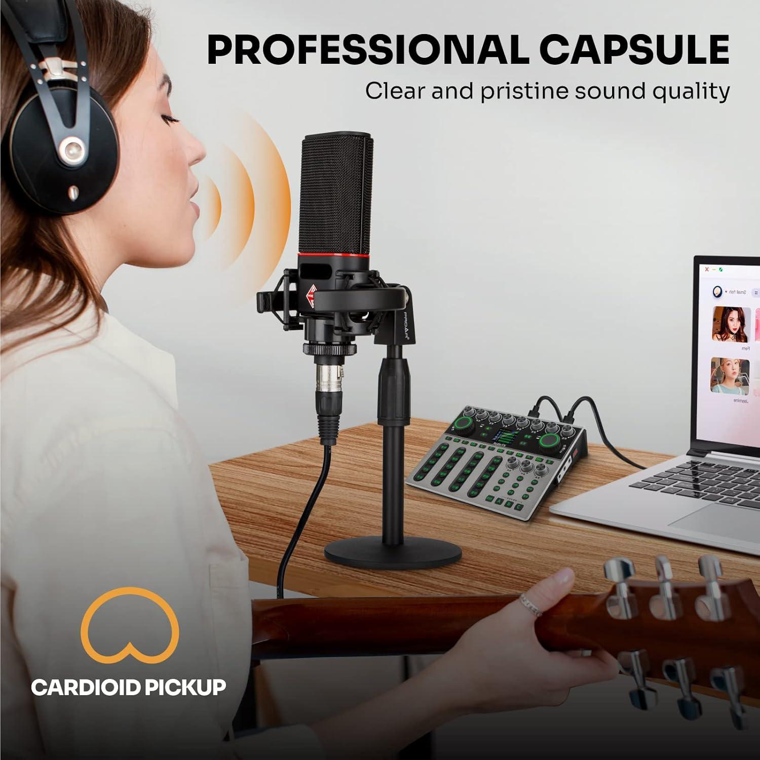 Micrófono XLR Cardioide PROAR 25mm para PC y Podcasting