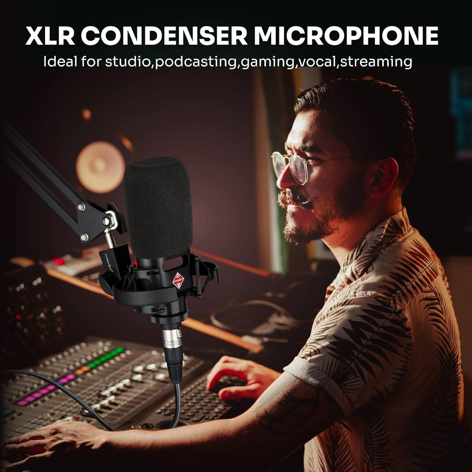Micrófono XLR Cardioide PROAR 25mm para PC y Podcasting