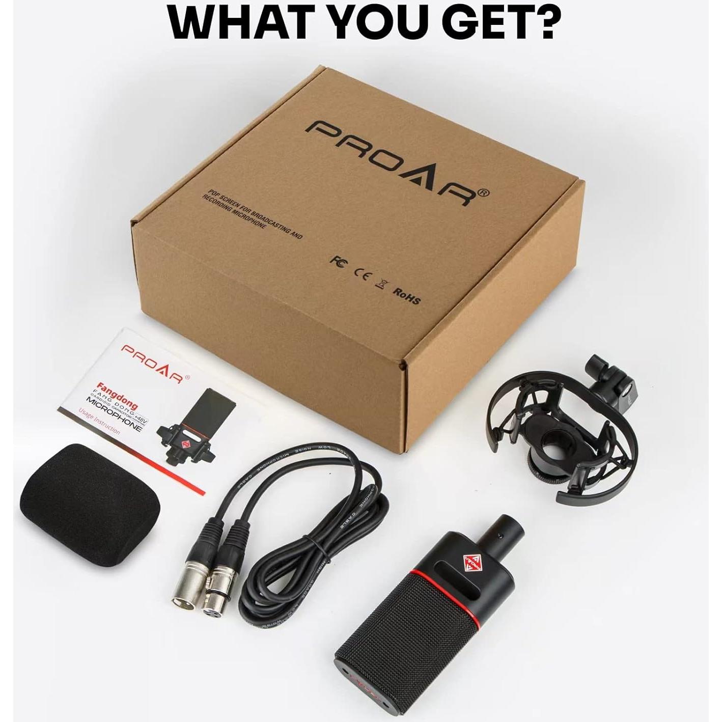 Micrófono XLR Cardioide PROAR 25mm para PC y Podcasting