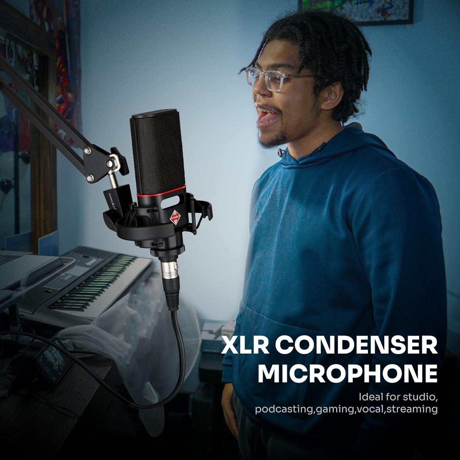 Micrófono XLR Cardioide PROAR 25mm para PC y Podcasting