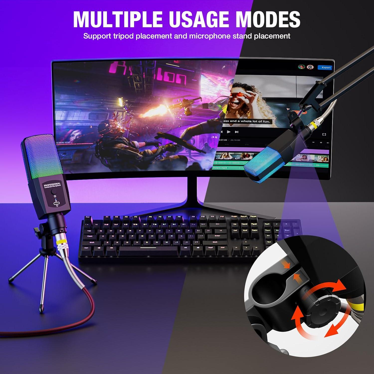 Micrófono de Condensador RGB Mo-gu A50507 para PC y Podcast