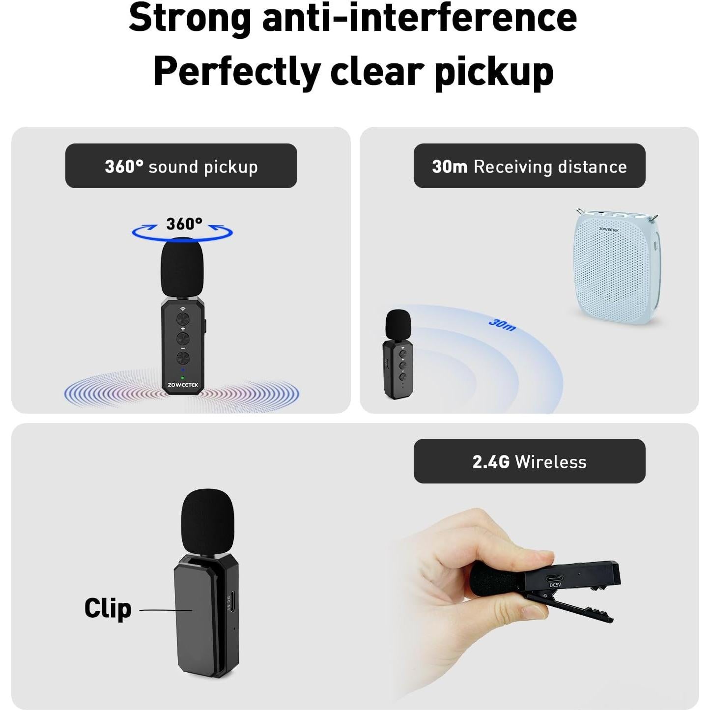 Amplificador de Voz Inalámbrico ZOWEETEK S611 con Micrófono Lavalier