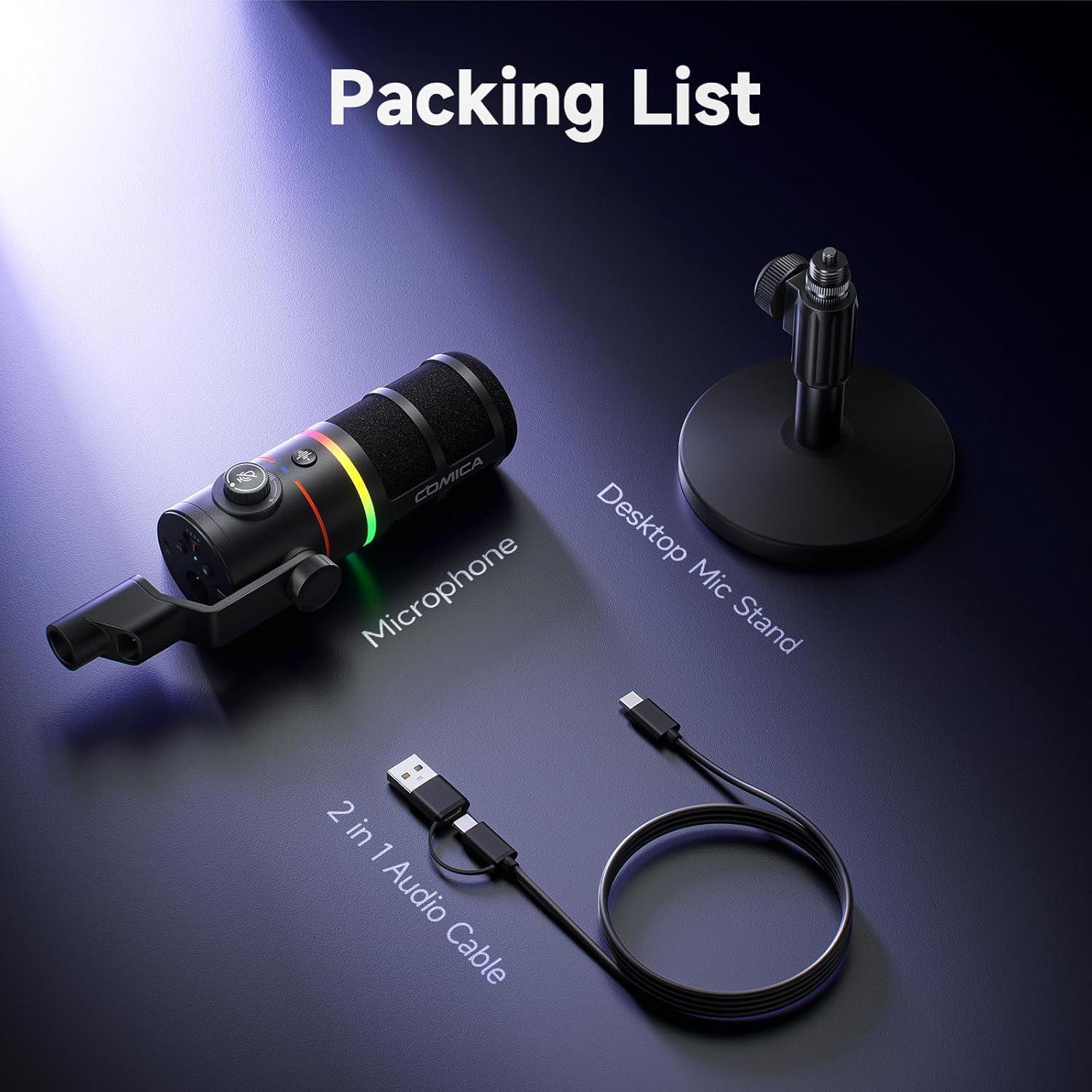 Micrófono Dinámico Comica EJoy D10 XLR/USB-C con RGB