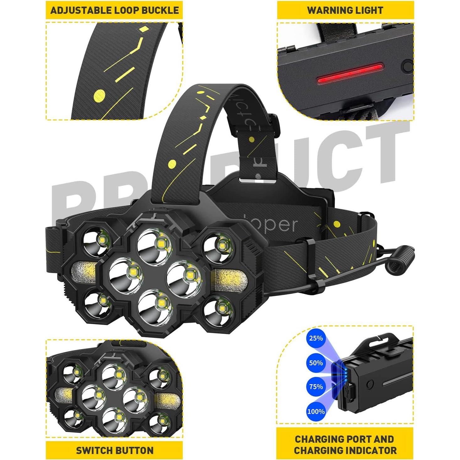 Linterna Frontal Victoper V10000, 22000 Lúmenes, 10 LEDs