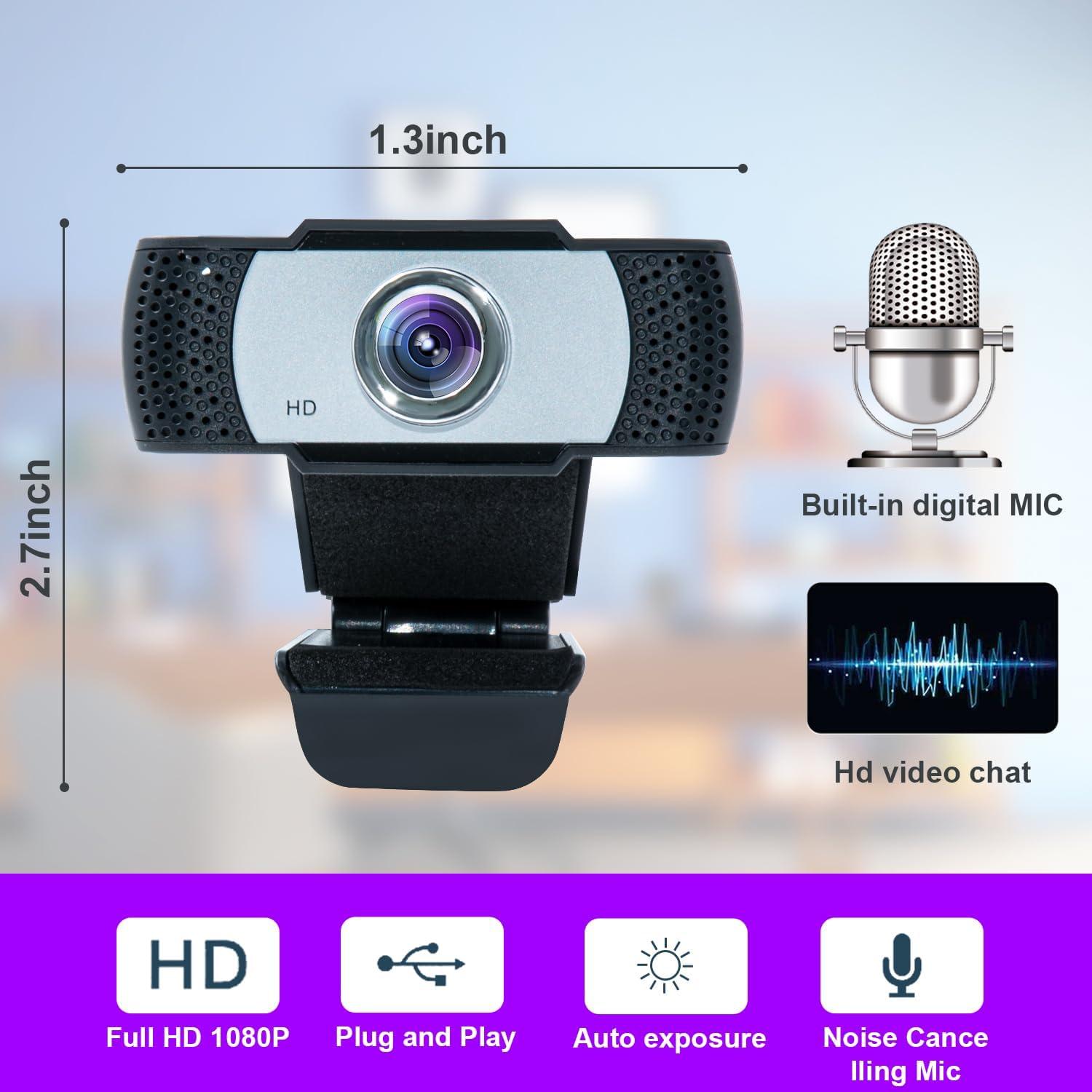 Cámara web HD 1080p Bocodow con micrófono y enfoque manual