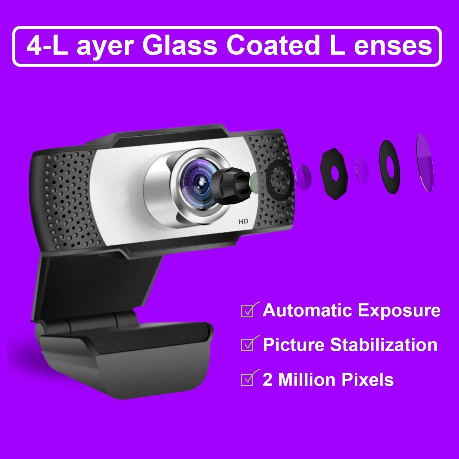 Cámara web HD 1080p Bocodow con micrófono y enfoque manual