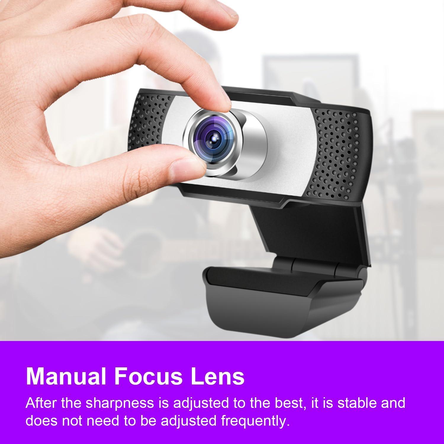 Cámara web HD 1080p Bocodow con micrófono y enfoque manual