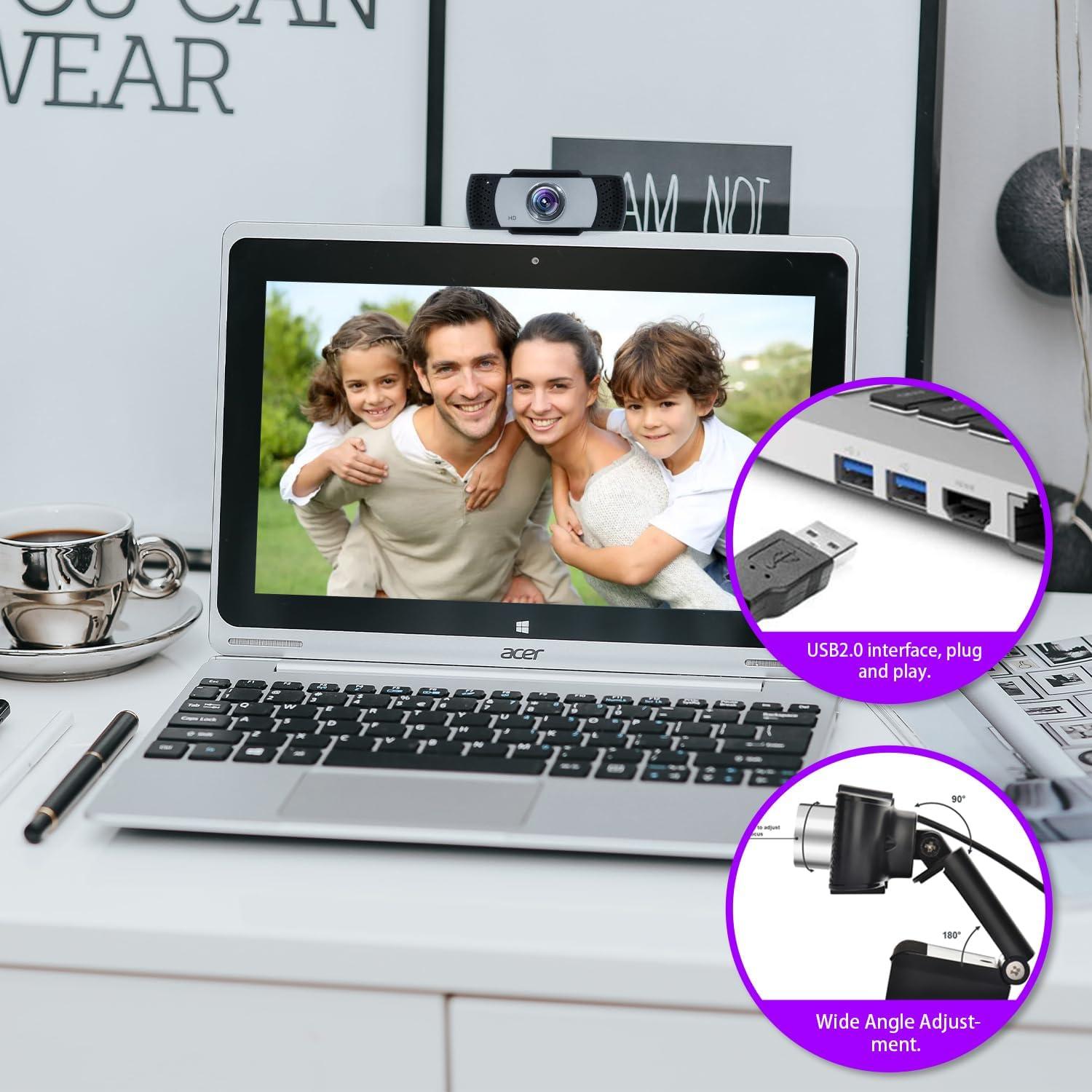 Cámara web HD 1080p Bocodow con micrófono y enfoque manual