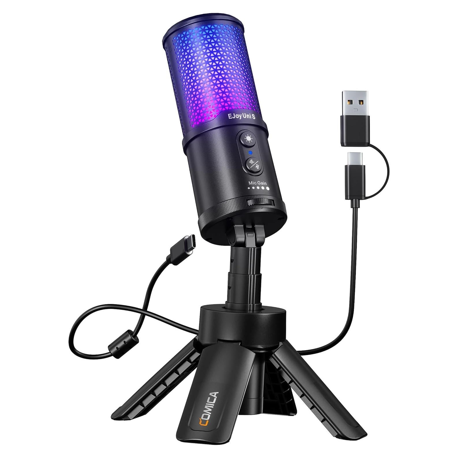 Micrófono Gaming USB COMICA EJoy Uni S con Soporte y RGB