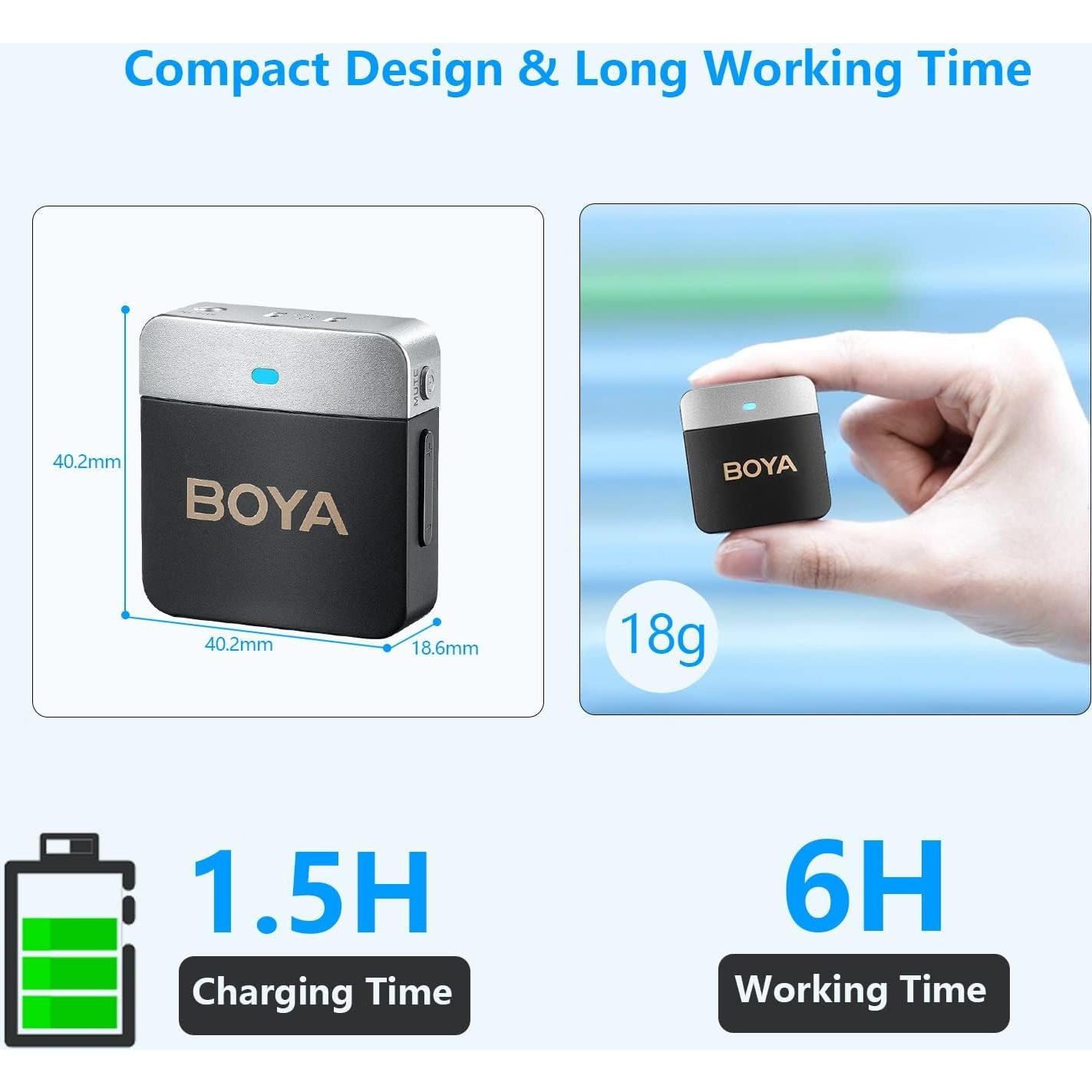 Micrófono Lavalier Inalámbrico BOYA BY-M1V2 2 Canales 230g