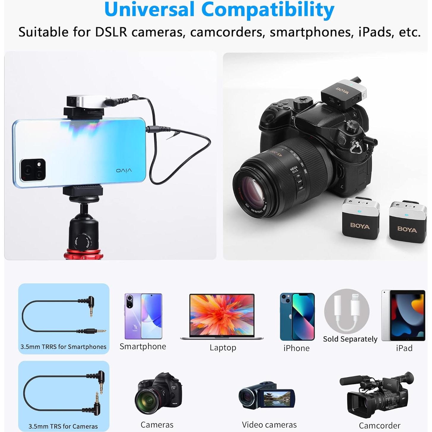 Micrófono Lavalier Inalámbrico BOYA BY-M1V2 2 Canales 230g