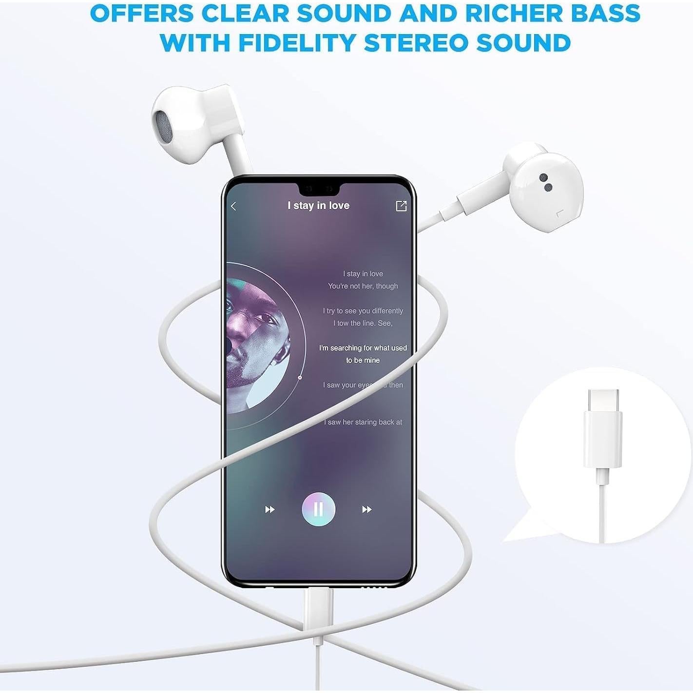 Auriculares USB-C HiFi Estéreo Pcwfbzf con Micrófono - 2 Paquetes